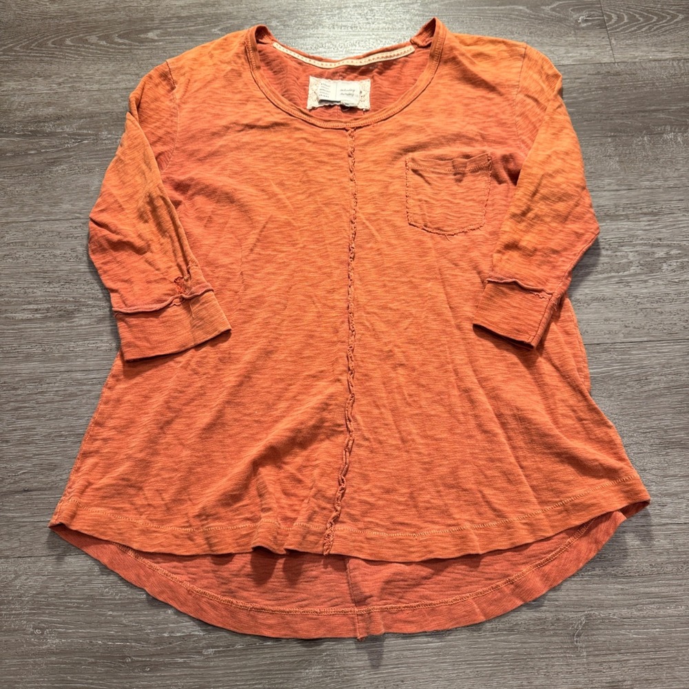 Saturday Sunday Shirt Womens Small Orange Cotton Slub Knit Tunic Top Boho Casual